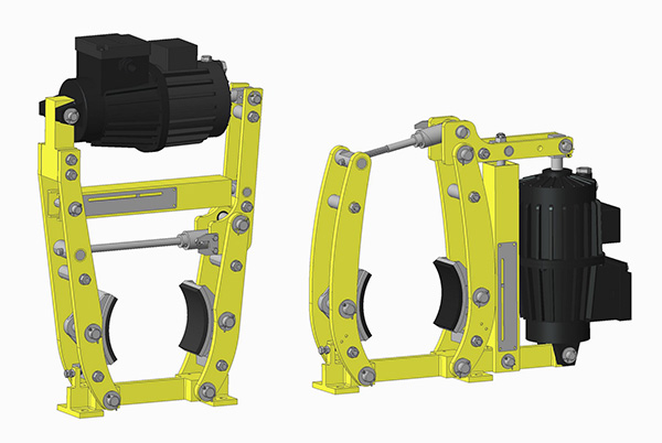 This yields advantages for applications where there is a lack of space left and right of the brake Thrustor horizontally over the brake cylinder